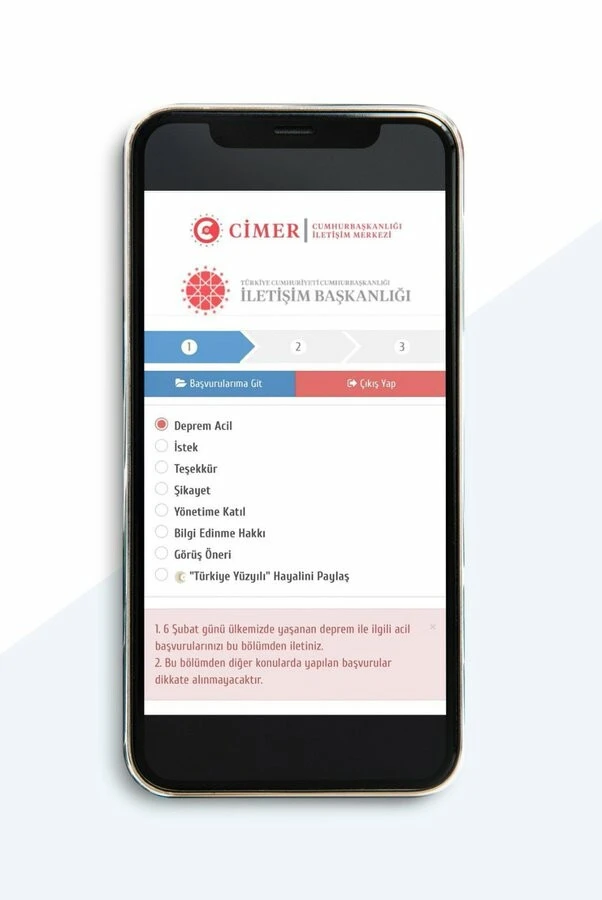 Deprem sonrası CİMER' "Deprem acil' başlığını kullanıma hazır hale getirdi!