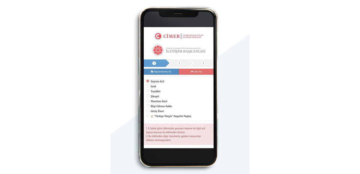 Deprem sonrası CİMER&#039; &quot;Deprem acil&#039; başlığını kullanıma hazır hale getirdi!
