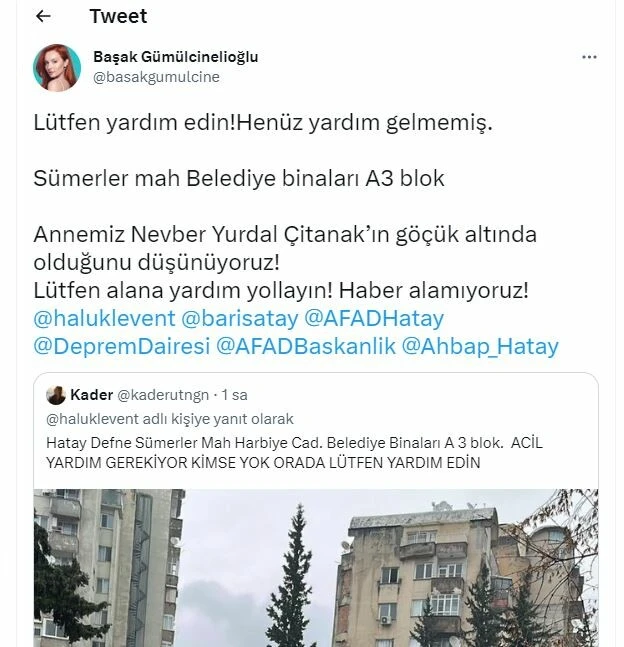 Ünlü oyuncunun annesi enkaz altında kaldı: Lütfen yardım edin!