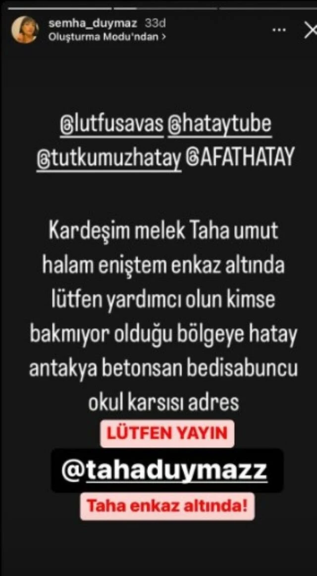 Fenomen Taha Duymaz ve ailesi göçük altında! Kardeşi sosyal medyadan yardım istedi