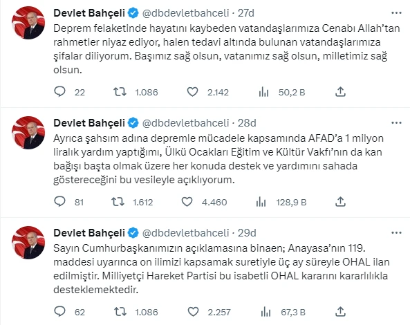 Bahçeli'den deprem bölgesine destek: AFAD'a 1 milyon liralık yardım