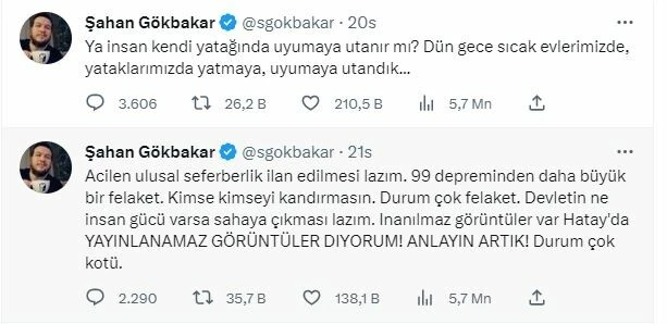 Şahan Gökbakar’dan seferberlik çağrısı: 99 depreminden daha büyük bir felaket!