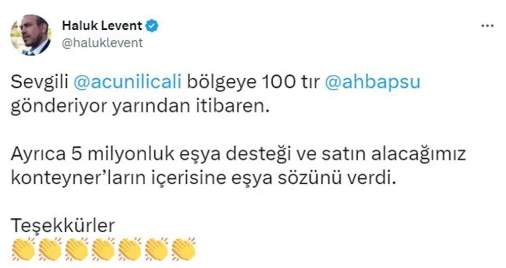 Haluk Levent duyurdu: Acun Ilıcalı'dan deprem bölgesine büyük yardım