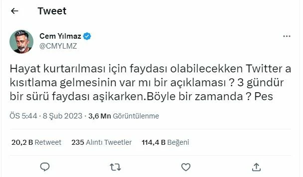 Twitter'in kısıtlanması Cem Yılmaz'ı çileden çıkardı: Böyle bir zamanda pes!