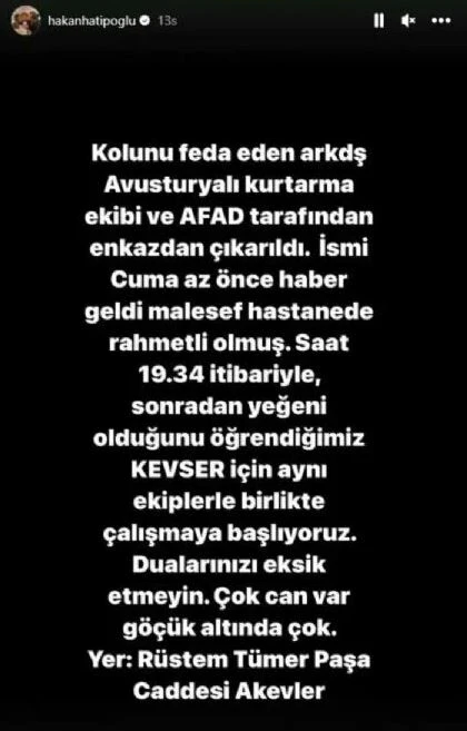 Hatay'da 9 aylık yeğeninin kurtarılması için kolunu kestiren depremzede hayatını kaybetti