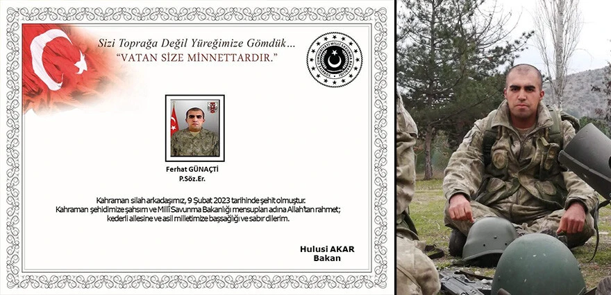 Acı haberi MSB duyurdu: Hatay'da hastanenin çökmesi sonucu Ferhat Günaçti şehit oldu