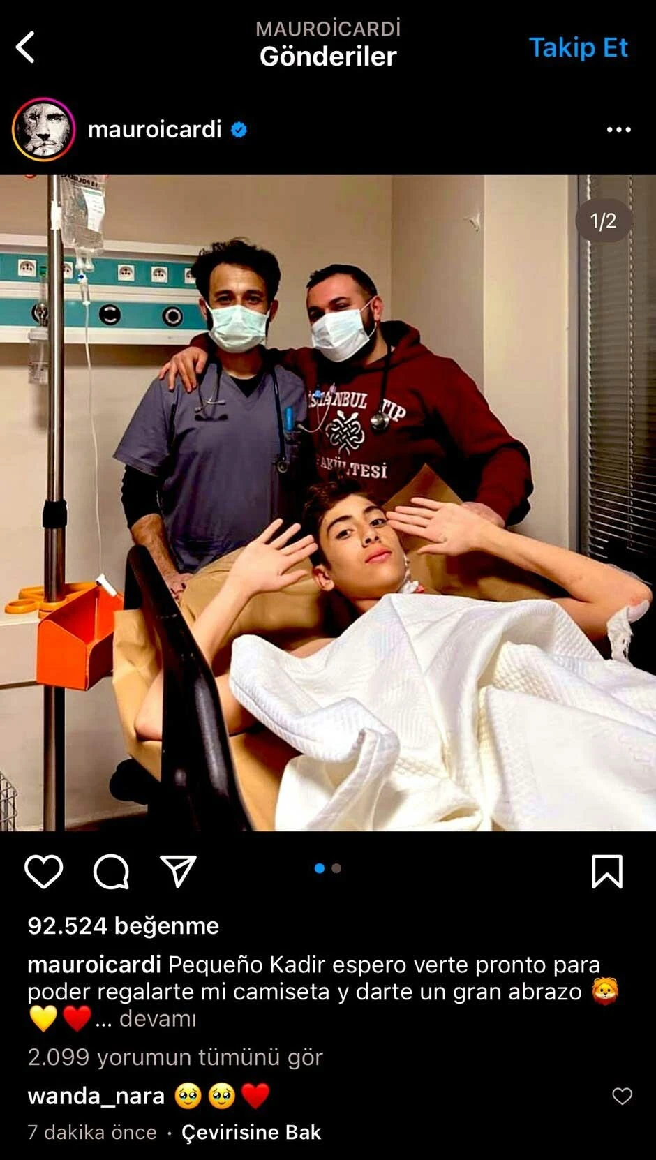 Galatasaray'ın yıldızı Mauro Icardi mucize çocuk Kadir'in isteğine kayıtsız kalmadı