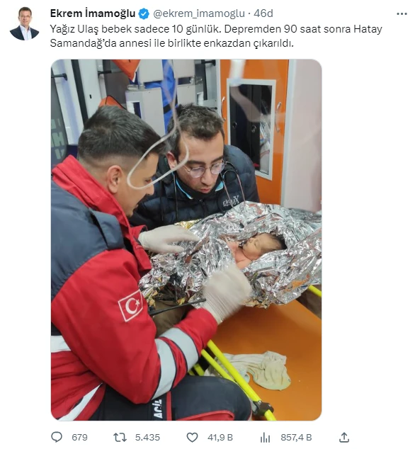 10 günlük Yağız Ulaş bebeğin umut dolu kurtuluşu! 90 saat sonra enkazdan çıkarıldı