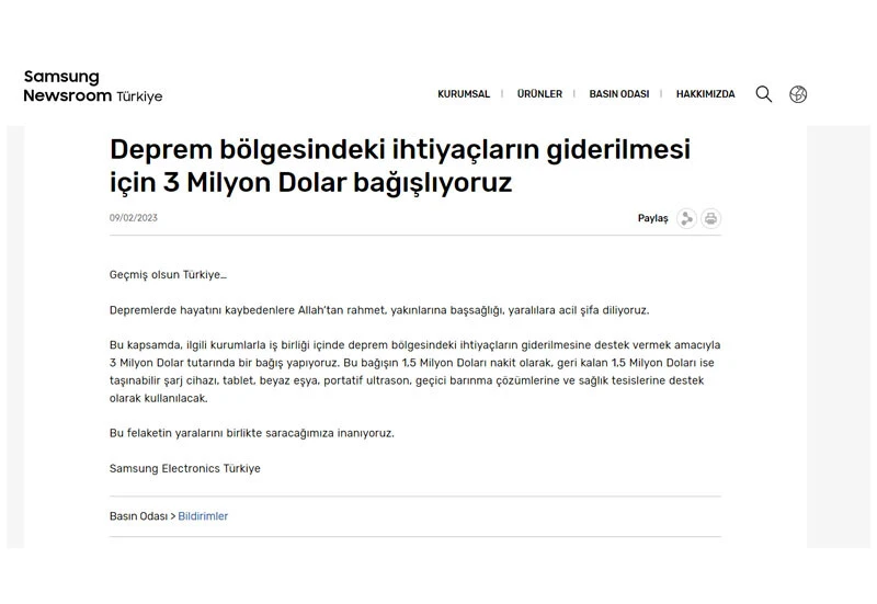 Samsung Türkiye’den deprem sonrası açıklama
