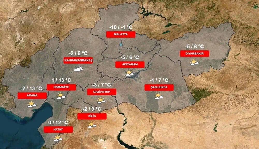 Deprem bölgesi buz gibi: Hava sıcaklıkları eksi 10 derecenin altına düşecek (13-17 Şubat Kilis, Diyarbakır, Adana, Osmaniye, Gaziantep, Şanlıurfa, Adıyaman, Malatya, Hatay hava durumu)