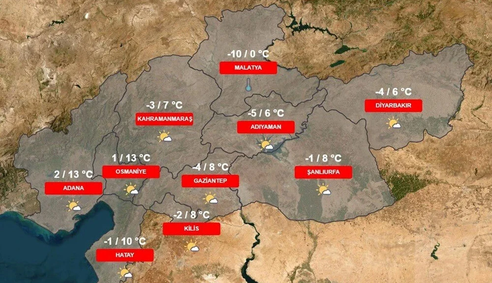 Deprem bölgesi buz gibi: Hava sıcaklıkları eksi 10 derecenin altına düşecek (13-17 Şubat Kilis, Diyarbakır, Adana, Osmaniye, Gaziantep, Şanlıurfa, Adıyaman, Malatya, Hatay hava durumu)