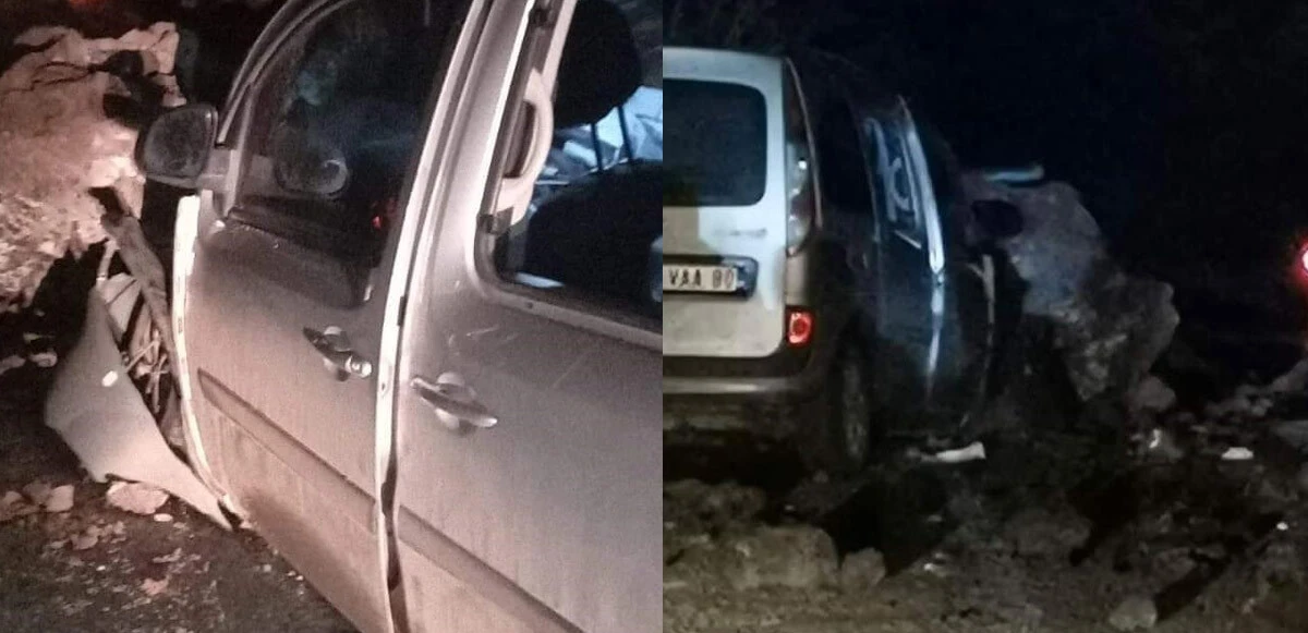 Ölümden kıl payı kurtuldular! kopan dev kaya otomobilin üzerine düştü: 2 yaralı