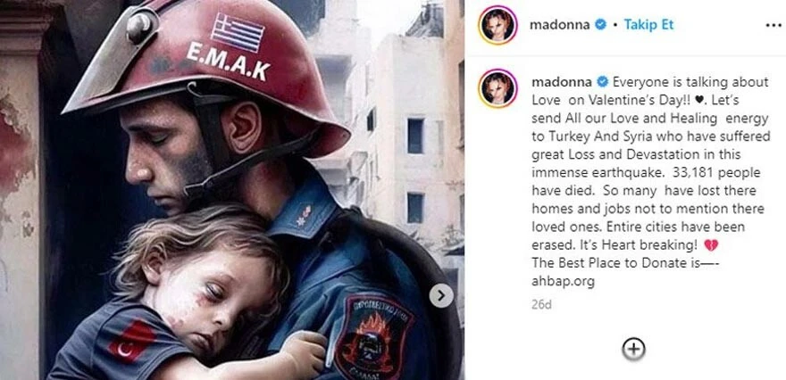 Madonna’dan deprem paylaşımı! Bağış için Ahbap’ı işaret etti 