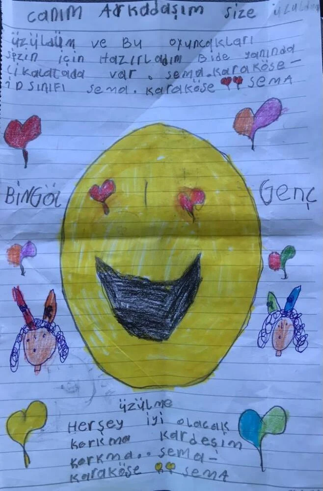 7 yaşındaki Sema'dan duygulandıran not: Her şey iyi olacak, korkma kardeşim, yanınızdayız