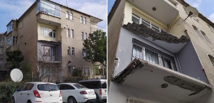 Küçükçekmece’de hareketli anlar: Yıkılan balkon deprem paniğine neden oldu