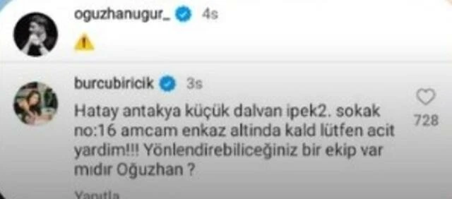 Oğuzhan Uğur Burcu Biricik’in amcası Hatay'da yaşanan depremde enkaz altında kaldı: <a href=