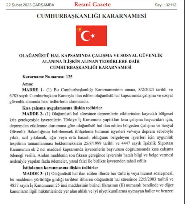 Deprem bölgesi için yeni karar! İşten çıkarma yasağı ve kısa çalışma ödeneği uygulaması başlatıldı