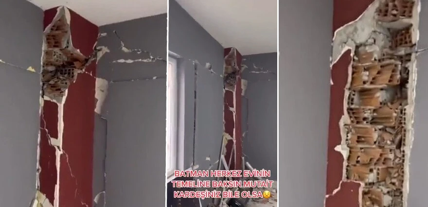 Batman'da dehşete düşüren görüntü: Deniz kumu, ince demir derken şimdi de tuğladan kolon!