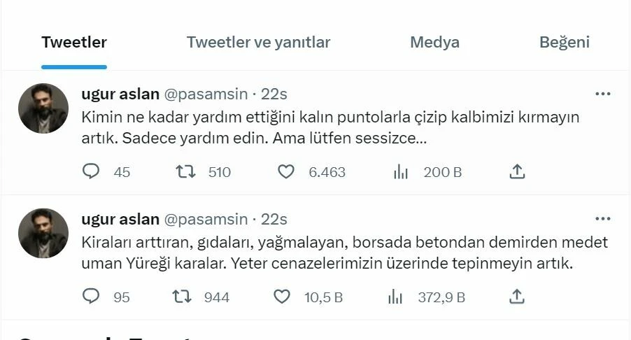 Depremde yakınlarını kaybeden oyuncu Uğur Aslan verdi veriştirdi: Cenazelerimizin üzerinde tepinmeyin!