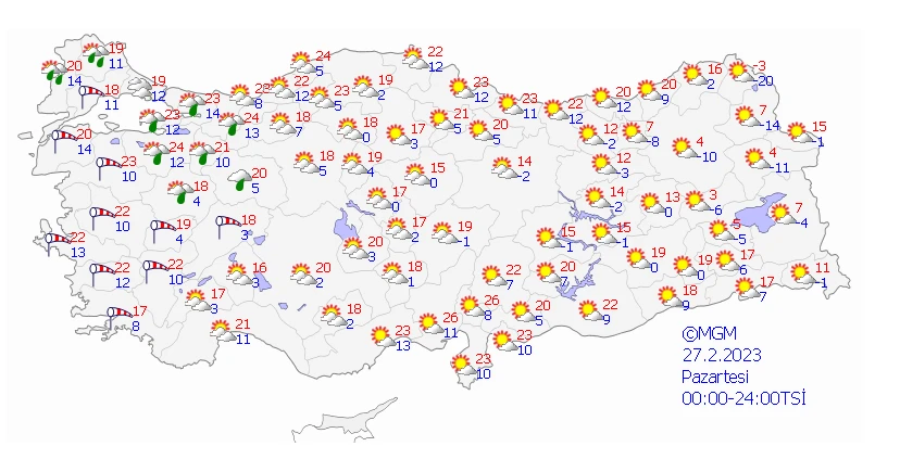 Sıcaklıklar düşüşe geçiyor! Sağanak yurdu etkisi altına alacak (27 Şubat 2023 hava durumu)