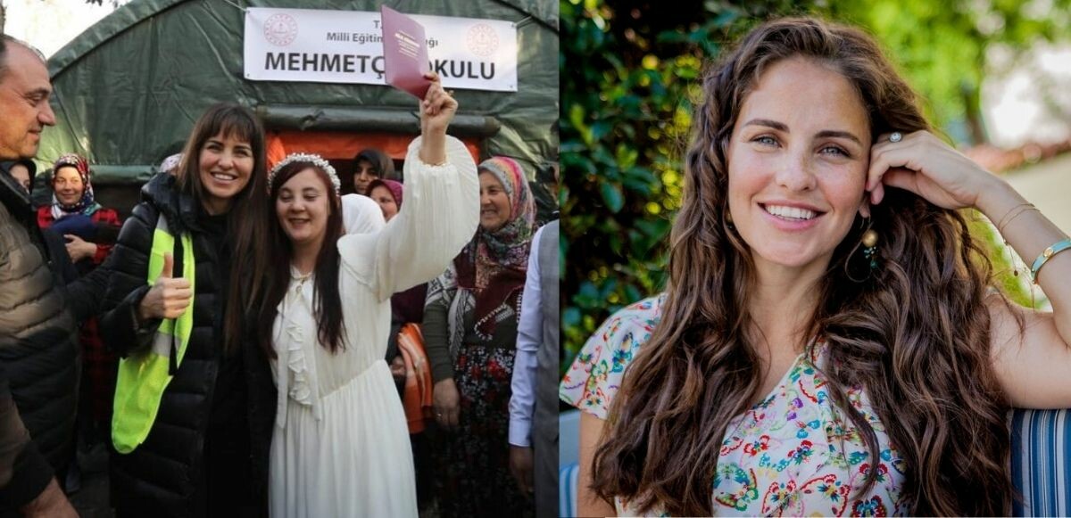 Depremzedeleri ziyarete giden Aslı Tandoğan çadır kentte nikah şahidi oldu!