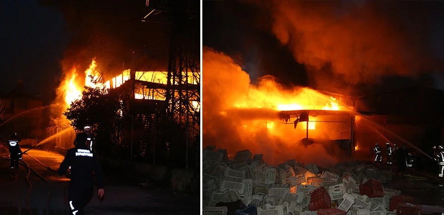 Son dakika! Depremin vurduğu Antakya'daki plastik fabrikasında yangın çıktı
