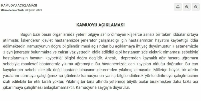 İYİ Partili Turhan Çömez’in İskenderun Devlet Hastanesi’yle ilgili iddialarına yalanlama geldi