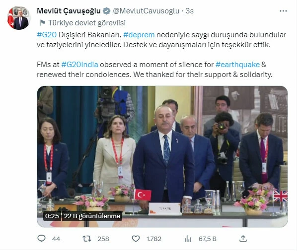 G20 Dışişleri Bakanları Toplantısı depremde hayatını kaybedenlere saygı duruşu ile başladı! Ukrayna gerilimi yaşandı