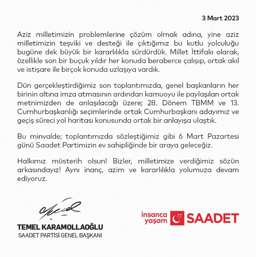 Akşener'in 6'lı masa restinden sonra Karamollaoğlu'ndan ilk açıklama: Yolumuza devam ediyoruz 