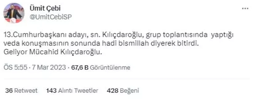 Tepki toplayan paylaşım! Saadet Partili isim Kılıçdaroğlu'nu 'Mücahid' ilan etti