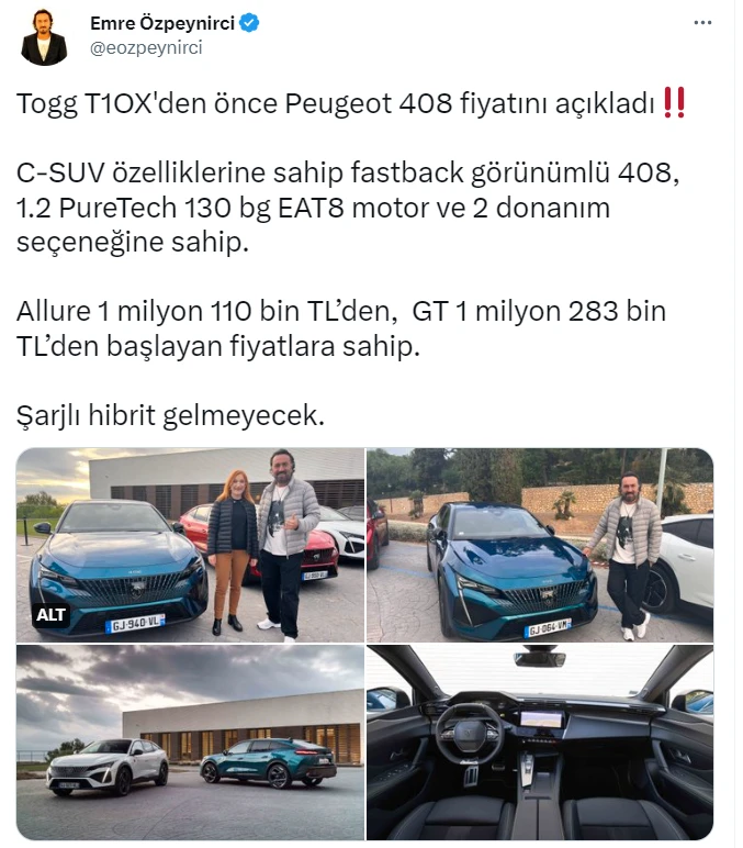 TOGG'un 2023 yılı fiyat listesi paylaşıldı