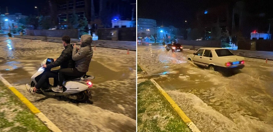 Kilis'i 'süper hücre' vurdu: Dolu kenti beyaza bürüdü