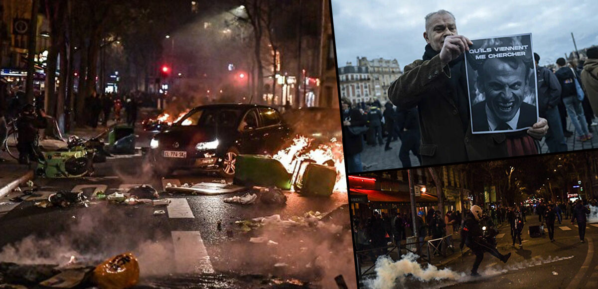 Paris karıştı! Emeklilik reformuna karşı çıkanlar ortalığı yangın yerine çevirdi