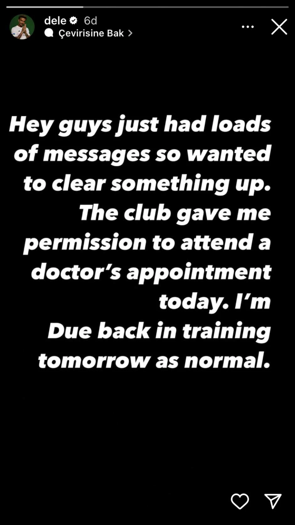 Şenol Güneş'in "ulaşamıyoruz" dediği Dele Alli'den açıklama