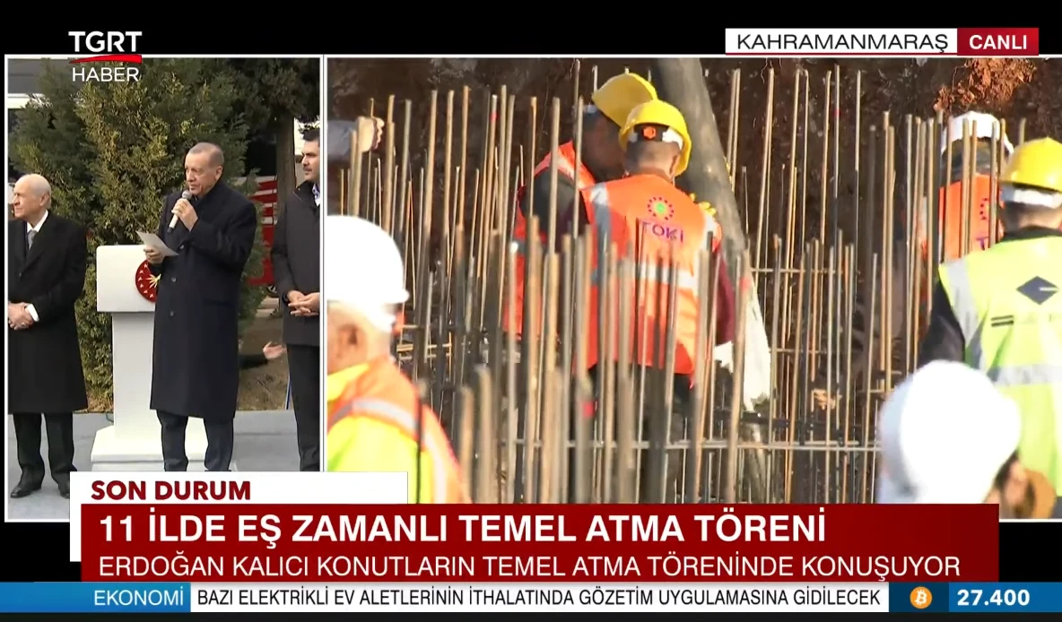 Son dakika! Cumhurbaşkanı Erdoğan deprem bölgesinde eş zamanlı temel atma törenine katıldı: Kalıcı konutları 1 yıl içinde teslim edeceğiz