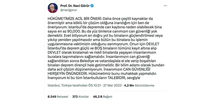 İstanbul için kritik uyarı! Olası depremde kaç bina yıkılacak? Naci Görür 'Hükümete acil öneri' diyerek duyurdu