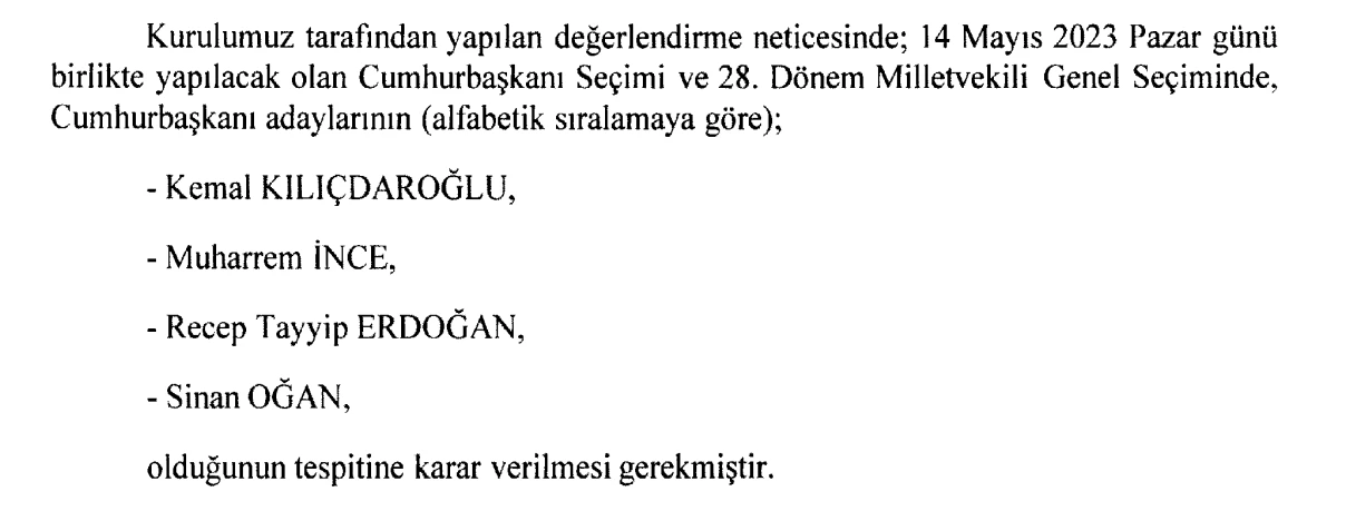 Son dakika! Cumhurbaşkanlığı seçimine dair geçici aday listesi Resmi Gazete'de yayımlandı