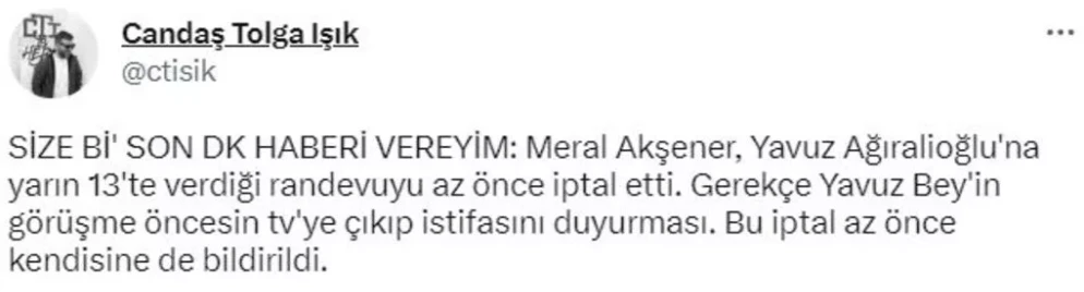 Son dakika! İYİ Parti'de Yavuz Ağıralioğlu krizi! Akşener görüşmeyi iptal etti, istifa geldi