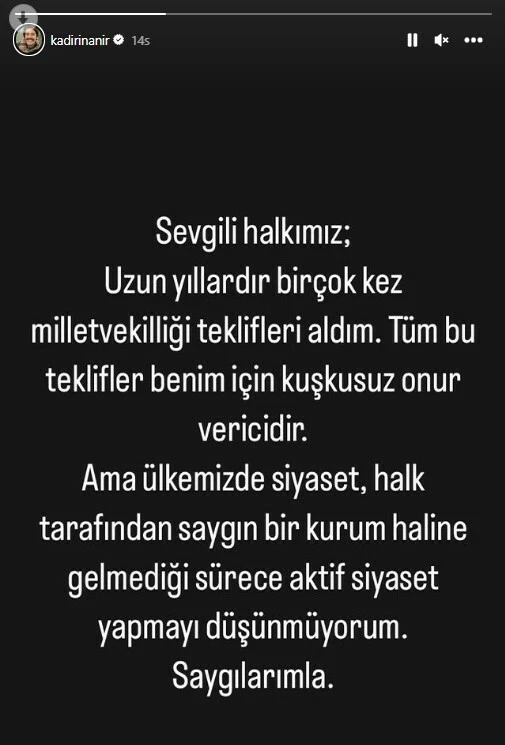 Kadir İnanır milletvekilli adaylığı iddialarına noktayı koydu! Açıklama Instagram'dan geldi
