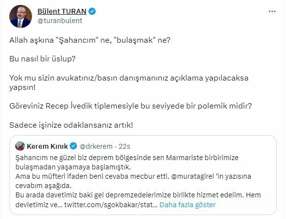 AK Partili Bülent Turan'dan Kızılay Başkanı Kınık'a 'üslup' tepkisi: İşinizi yapın artık!