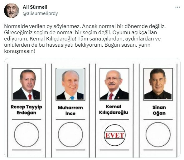 Ali Sürmeli cumhurbaşkanı adayını açıkça ilan etti: Bugün susan, yarın konuşmasın!