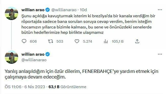 Willian Arao'dan taraftarın tepkisine cevap
