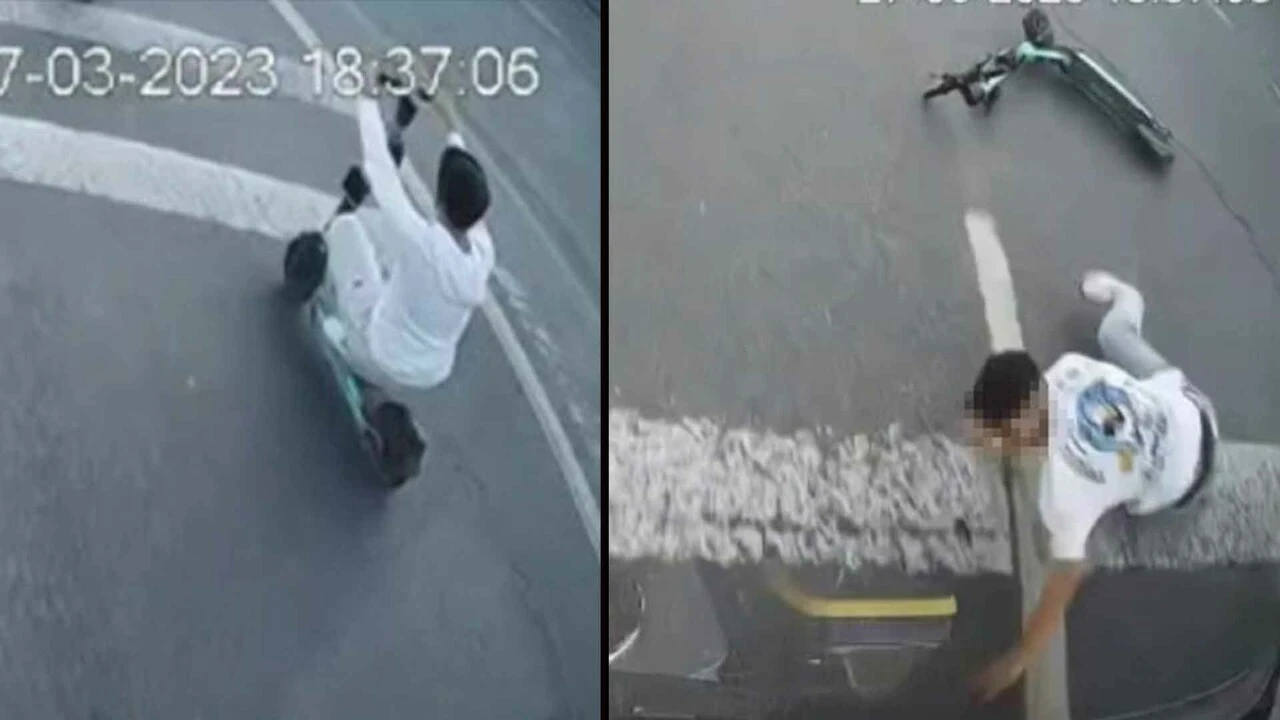 Şoförün refleksi hayat kurtardı! Scooterlı gençlerin ölümden kıl payı kurtuluşu kamerada