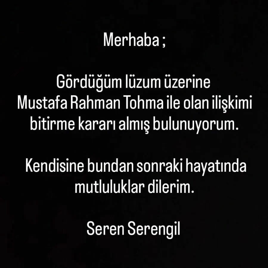 Flaş haber: Seren Serengil, Mustafa Tohma’dan ayrıldığını duyurdu!