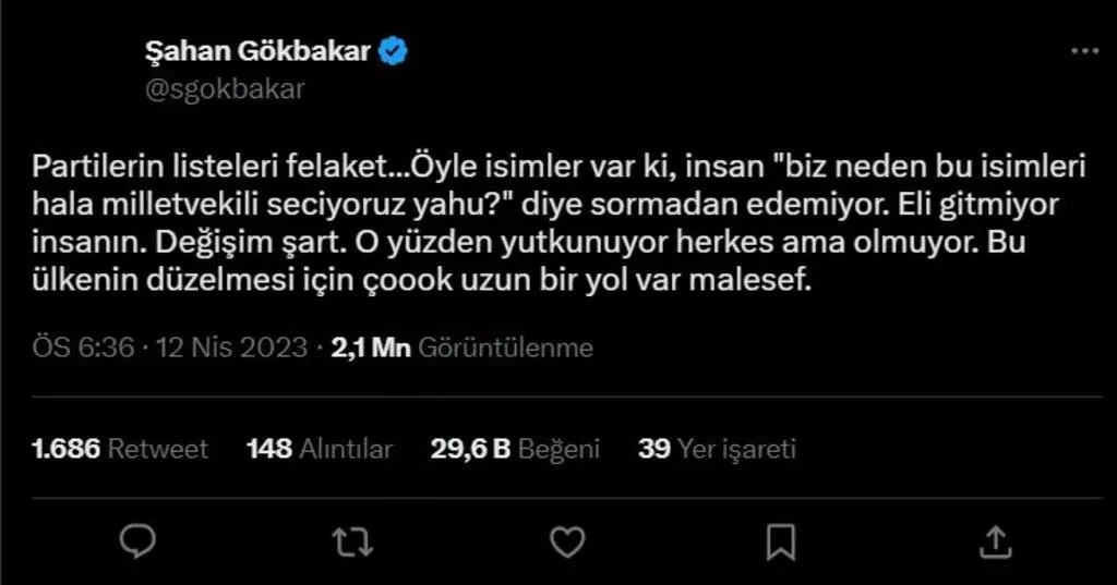 ‘Parti listeleri felaket’ diyen Şahan Gökbakar sitem etti: Eli gitmiyor insanın!