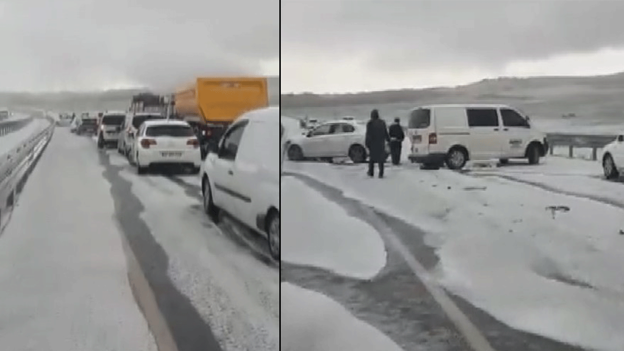 Gaziantep'te zincirleme kaza! Dolu yağdı, 7 araç birbirine girdi... 