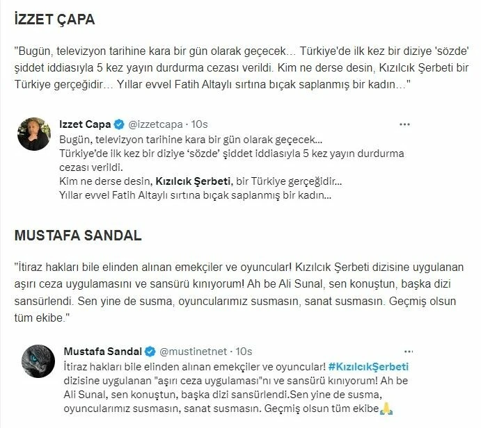 RTÜK kararıyla yayınlanmayan Kızılcık Şerbeti için ünlülerden tepki!