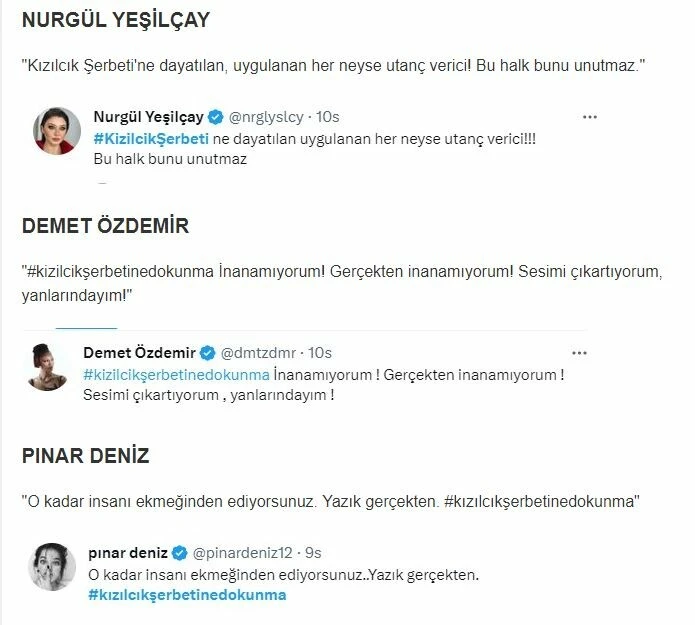 RTÜK kararıyla yayınlanmayan Kızılcık Şerbeti için ünlülerden tepki!