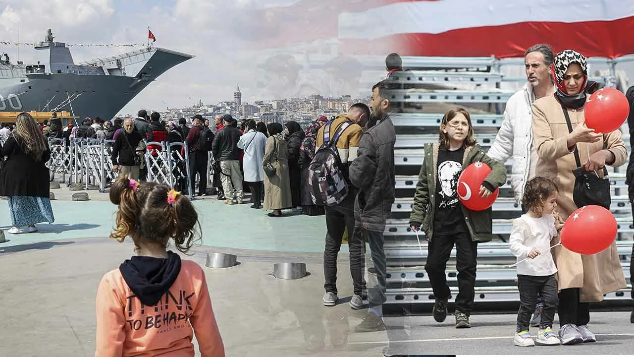 Bayram kıyafetlerini giydiler, TCG Anadolu'yu görmek için yola düştüler! Sarayburnu'nda yine metrelerce kuyruk...