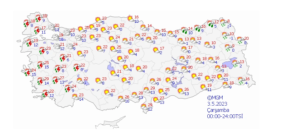 Batı’da güneş Doğu’da sağanak! Sıcaklıklar yükselişe geçti, bazı bölgeler için gök gürültülü yağış uyarısı
